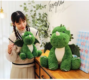 Grünes Plüsch-Dinosaurier-Stofftier mit Flügeln, süße weiche Drachenpuppe für Kinder.