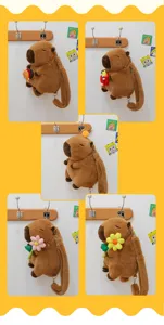 Various cute capybara plush backpacks with flower and food accessories for girls
