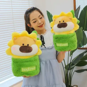Cute sunflower lion plush toy flowerpot doll soft stuffed animal pillow for girls birthday gift