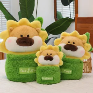 Cute flowerpot lion plush toy sunflower doll soft pillow creative gift for kids and girls