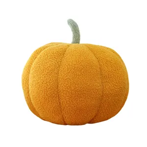 Süßes orangefarbenes Sherpa Kürbis Plüschkissen für Halloween Deko und Kinder weiches Spielzeug