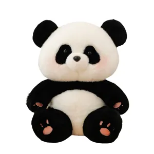 Adorable sitting panda plush toy with soft fur and pink cheeks, perfect for kids gift