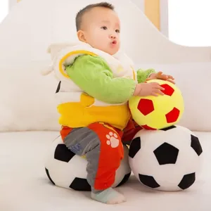 Soft plush soccer ball pillow toy for kids and babies, sports theme nursery decor.