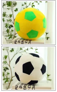 Soft plush soccer ball pillows in green-yellow and classic black-white color variations