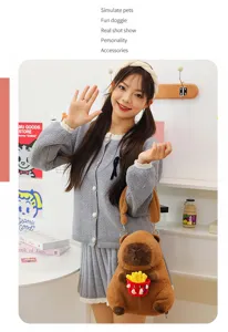 Soft cartoon capybara plush backpack with cute fries accessory for women and girls