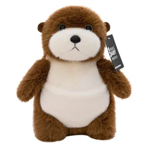 Cute brown and white sea otter plush toy gift for kids shown on white background.