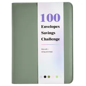 Classeur de défi d'économie vert sauge avec 100 enveloppes et pochette