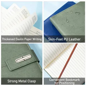 Detail van zakelijk notitieboek met PU-lederen omslag, Daolin-papier en metalen gesp.