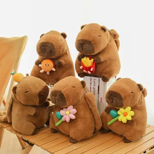 Cute Capybara Plush Backpack Cartoon Stuffed Animal Toy Bag With Burger Fries Flower Orange Accessories For Kids Women Gifts