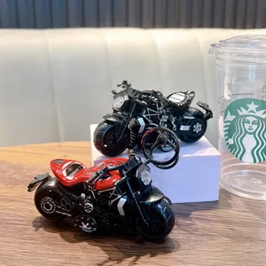 Pendentifs porte-clés miniatures de modèle de moto à friction en alliage réaliste