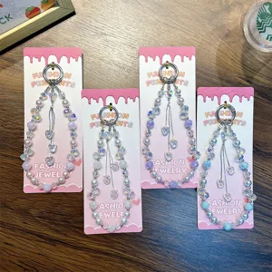 Colgantes de móvil de cuentas con forma de corazón y cristales en tarjetas