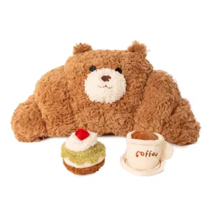 Adorable set de peluches Magie Bear cruasán con tarta suave y cojín de taza de café