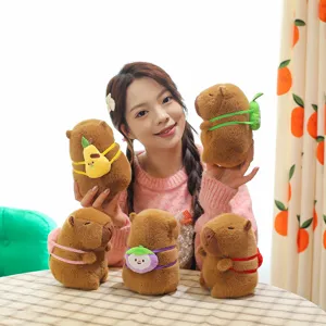 Cute Capybara Plush Toy With Small Fruit Food Backpack Soft Stuffed Animal Doll For Kids Girls Room Decor Gift