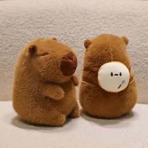 Cute brown capybara plush toys with soft fur and a decorative small backpack detail