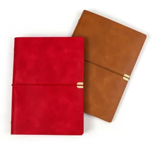 Carnet de notes A5 en cuir PU avec fermeture élastique, disponible en rouge et marron