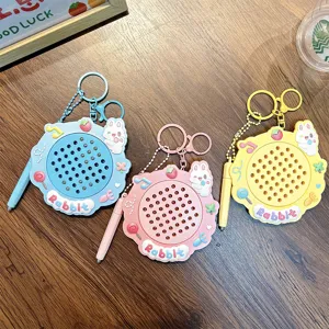 Cute rabbit shaped magnetic drawing board keychain in three pastel colors for bag