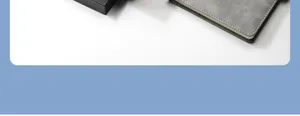 Detail van hoogwaardig grijs lederen A5 notitieboek en zwarte geschenkdoos