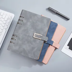 Professional A5 faux leather 6-ring loose-leaf binder notebook with stylish buckle