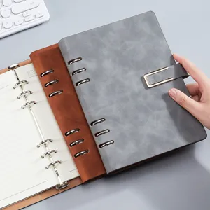 Professional A5 business loose-leaf notebook with 6-ring binder and metal buckle closure