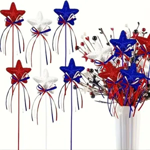 Patriotic Star Foam Picks USA Independence Day Glitter Fairy Sticks For July 4th Party Table Decorative Tabletop Stars