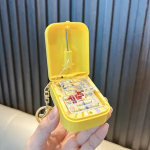Portable mini yellow phone-shaped electric maze puzzle game keychain toy for kids