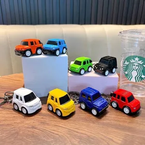 Mini Acrylic Q-Version SUV Pull-Back Toy Car Keychain For Kids Student School Bag Pendant Small Off-Road Vehicle Model Gift