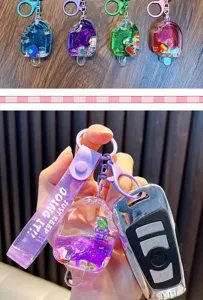 Detailed view of purple popsicle keychain with liquid glitter and grape charm