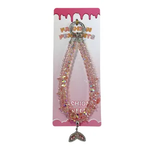 Funkelnde rosa Kristallperlen-Handykette mit Strass-Fischschwanz-Anhänger