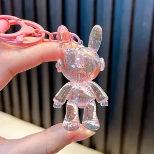 Transparenter Glitzer Weltall Hase Schlüsselanhänger, süßer Acryl Astronauten Kaninchen Anhänger.