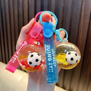 Soccer Liquid Quicksand Keychain Acrylic Sport Ball Bag Pendant With Sequin Floating In Oil Creative Gift For Fans