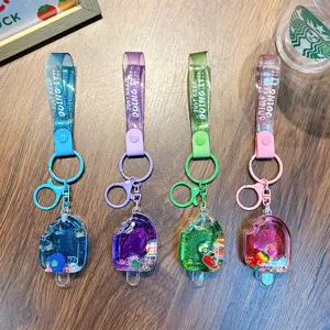 Creative colorful fruit ice cream liquid quicksand keychains with PVC wrist straps set of 4