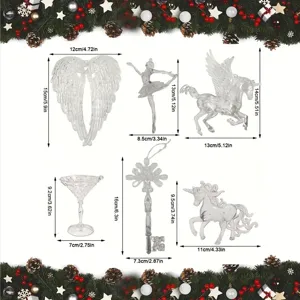 Detailed dimensions for various transparent acrylic Christmas tree hanging ornaments