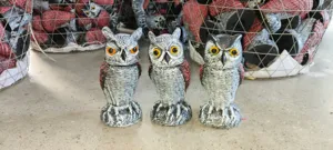Set of three realistic owl decoy bird deterrents for outdoor garden and porch