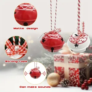 Detailansicht der roten und weißen Weihnachtsglocken mit mattem Finish und robustem Seil