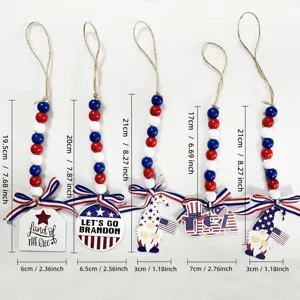 Independence Day Wood Bead Garland Patriotic Gnomes USA Land Of The Free Tassel Hanging Decor For Farmhouse Wall Decoration