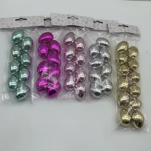 Set of assorted 4cm metallic finish plastic Easter eggs shown in retail packaging bags