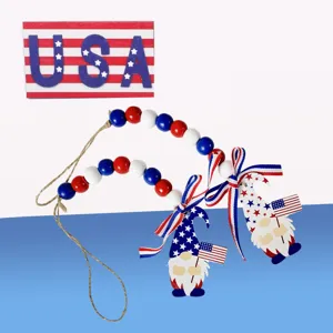Handmade patriotic gnome wood bead garland for USA Independence Day home decoration