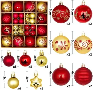 44pcs red and gold Christmas ball ornaments set with various sizes and patterns