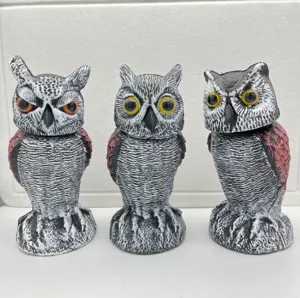 Realistic Owl Decoy 360 Rotating Head Bird Deterrent Scarecrow For Garden Balcony Porch Outdoor PE Plastic Owl Ornament