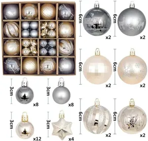 Set of 44 Christmas ornaments in various sizes and festive designs for holiday tree decor