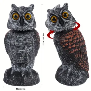 Realistic rotating head owl decoy scarecrow for outdoor garden bird repellent, 10.6 inch