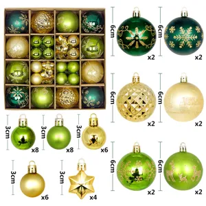 Detailed view of 44pcs Christmas ornament set with 6cm and 3cm green and gold balls