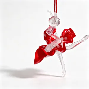 Exquisite macro detail of acrylic ballerina ornament with vibrant red polka dot skirt