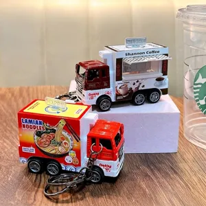 Porte-clés Camion-restaurant à Retrait Alliage Modèle Miniature de Chariot Alimentaire Ramen Café Thé au Lait Pendentif Voiture Cadeau Enfants