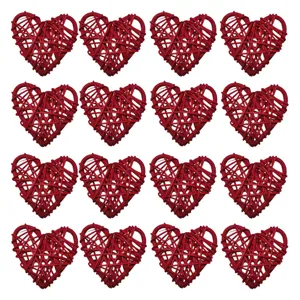 Set mit 16 roten Rattan-Herz-Ornamenten für Valentinstag und Hochzeit DIY-Dekoration