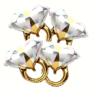 Globo de Papel de Aluminio con Forma de Anillo de Diamante para Decoración de Fiesta de Boda Propuesta Oro Plata Brillo Metálico Suministros para Aniversario