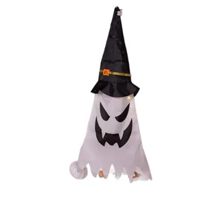 Manica a vento a fantasma per Halloween con cappello da strega e luci LED luminose integrate