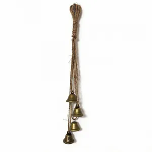 Rustic vintage metal bell string with jute rope for home and garden hanging decor