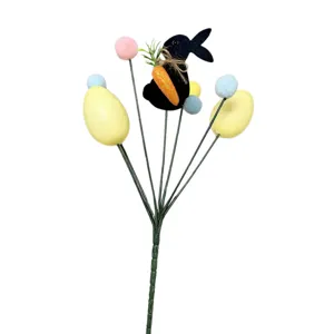 Easter floral pick featuring a black bunny and yellow eggs for holiday arrangements.