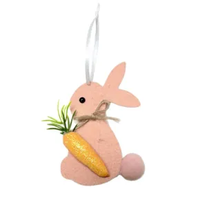 Cute Easter pink felt bunny hanging ornament with a glittery orange carrot detail